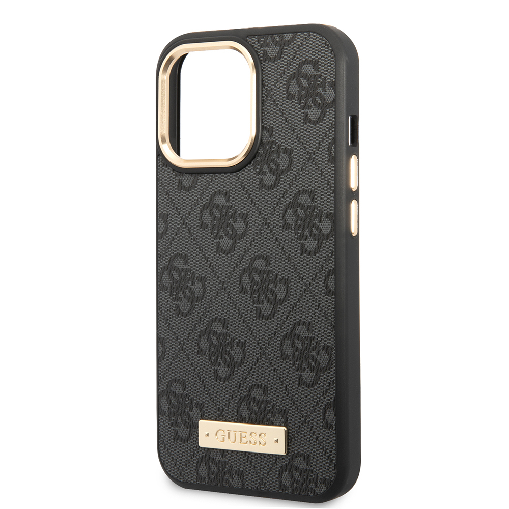Apple iPhone 14 Pro Max Kılıf Guess Orjinal Lisanslı M-safe Şarj Özellikli 4G Desenli PU Metal Plaka Klasik Logolu Kapak - 7