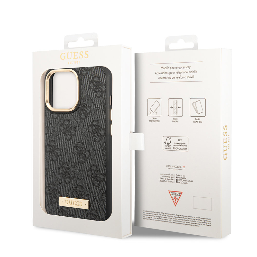 Apple iPhone 14 Pro Max Kılıf Guess Orjinal Lisanslı M-safe Şarj Özellikli 4G Desenli PU Metal Plaka Klasik Logolu Kapak - 9
