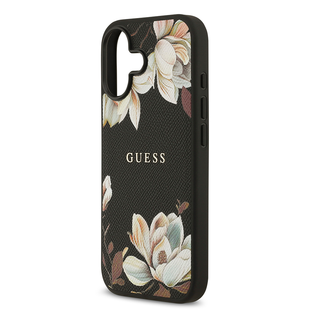 Apple iPhone 17 Kılıf Guess Orjinal Lisanslı M-safe Şarj Özellikli Taneli Çiçek Tasarımlı Metal Yazı Logolu Kapak - 8