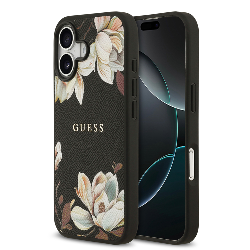 Apple iPhone 17 Kılıf Guess Orjinal Lisanslı M-safe Şarj Özellikli Taneli Çiçek Tasarımlı Metal Yazı Logolu Kapak - 2