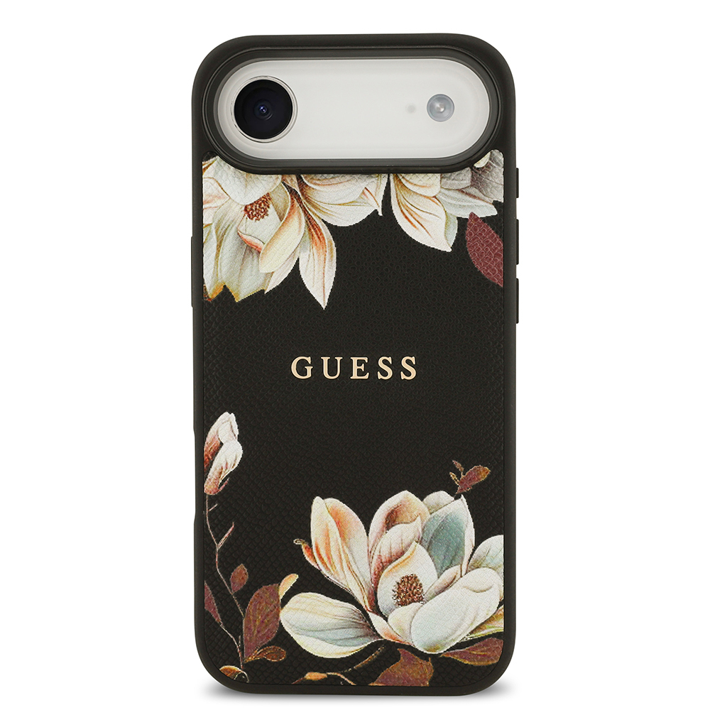 Apple iPhone 17 Air Kılıf Guess Orjinal Lisanslı M-safe Şarj Özellikli Taneli Çiçek Tasarımlı Metal Yazı Logolu Kapak - 12