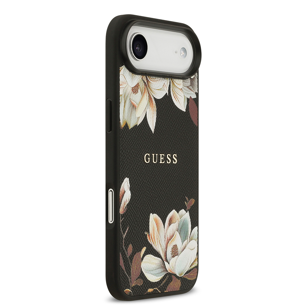 Apple iPhone 17 Air Kılıf Guess Orjinal Lisanslı M-safe Şarj Özellikli Taneli Çiçek Tasarımlı Metal Yazı Logolu Kapak - 13