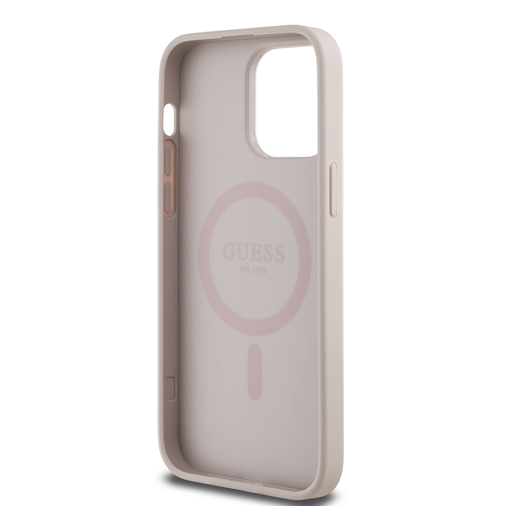 Apple iPhone 14 Pro Max Kılıf Guess Orjinal Lisanslı M-safe Şarj Özellikli Yazı Logolu Circle Classic Kapak - 24