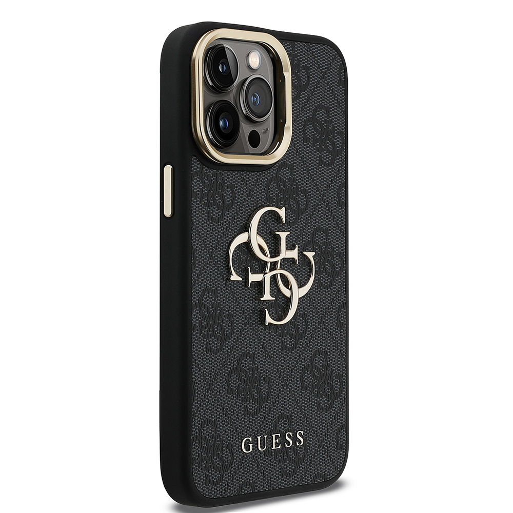 Apple iPhone 14 Pro Max Kılıf Guess Orjinal Lisanslı PU Deri 4G Desenli Metal Büyük 4G ve Yazı Logolu Kamera Standlı Kapak - 8