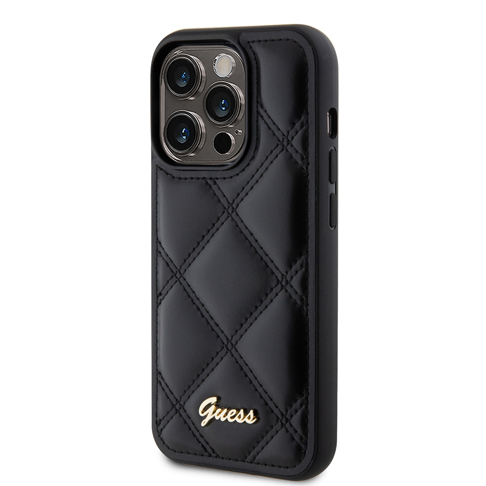 Apple iPhone 14 Pro Max Kılıf Guess Orjinal Lisanslı PU Deri Metal Yazı Logolu Kapitone Kapak - 3