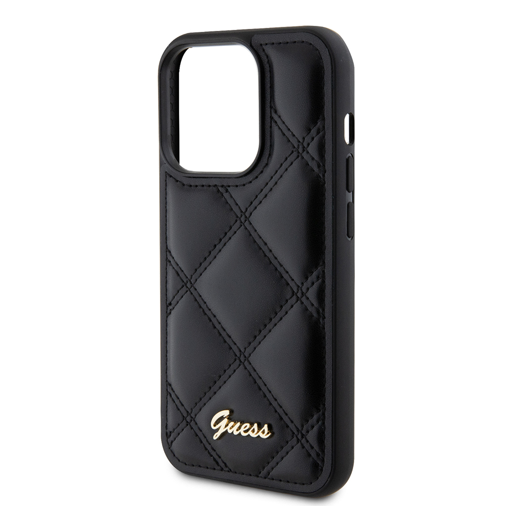 Apple iPhone 14 Pro Max Kılıf Guess Orjinal Lisanslı PU Deri Metal Yazı Logolu Kapitone Kapak - 7