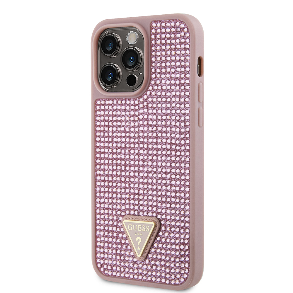 Apple iPhone 14 Pro Max Kılıf Guess Orjinal Lisanslı Taşlı Arka Yüzey Üçgen Logolu Kapak - 20