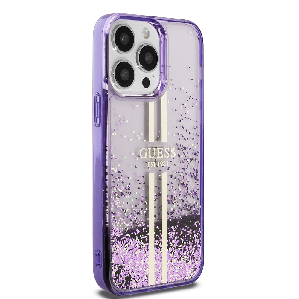 Apple iPhone 14 Pro Max Kılıf Guess Orjinal Lisanslı Transparan Sıvılı Simli Altın Çizgili Kapak - 6