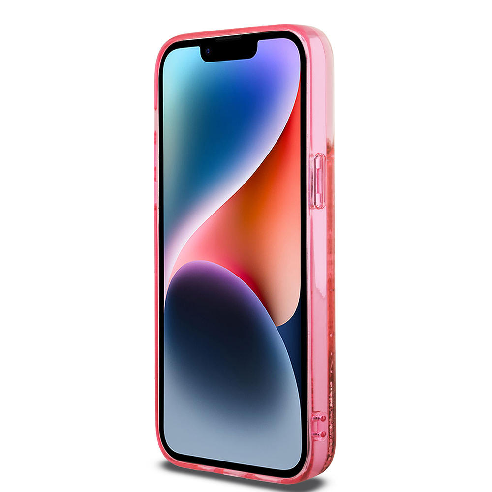 Apple iPhone 14 Pro Max Kılıf Guess Orjinal Lisanslı Transparan Sıvılı Simli Altın Çizgili Kapak - 13