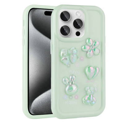 Apple iPhone 14 Pro Max Kılıf Kabartma Figürlü Parlak Zore Toys Silikon Kapak Açık Yeşil