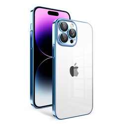 Apple iPhone 14 Pro Max Kılıf Kamera Korumalı Renkli Çerçeveli Zore Garaj Kapak Mavi Açık