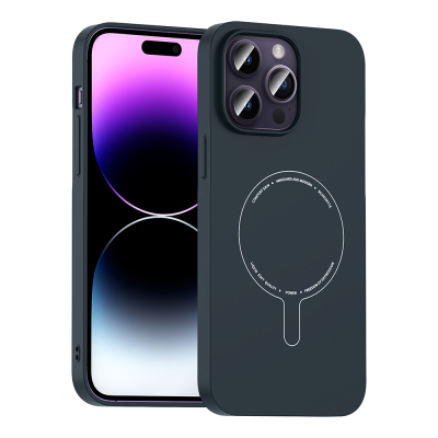 Apple iPhone 14 Pro Max Kılıf M-Safe Şarj Özellikli Kamera Korumalı Zore Elio Sert PC Kapak Lacivert