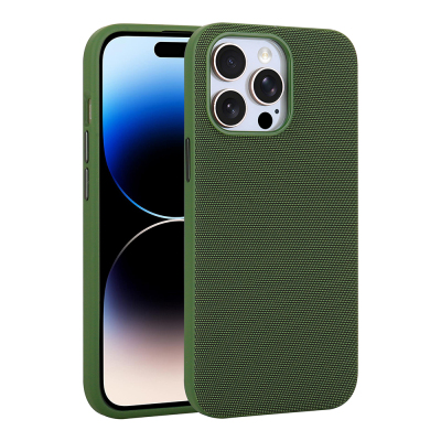 Apple iPhone 14 Pro Max Kılıf M-Safe Şarj Özellikli Kumaş Tasarımlı Zore Miami Sert PC Kapak Yeşil