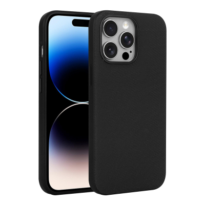 Apple iPhone 14 Pro Max Kılıf M-Safe Şarj Özellikli Kumaş Tasarımlı Zore Miami Sert PC Kapak Siyah