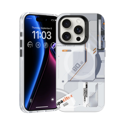 Apple iPhone 14 Pro Max Kılıf M-safe Şarj Özellikli Mekanik Tasarımlı Benks Perspective Serisi Kapak Beyaz