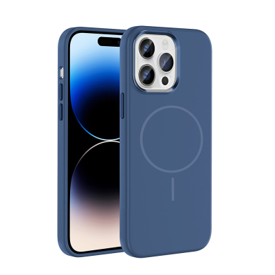 Apple iPhone 14 Pro Max Kılıf M-Safe Şarj Özellikli Metal Kamera Çerçeveli Zore Edi Silikon Kapak Lacivert