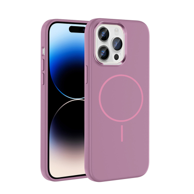 Apple iPhone 14 Pro Max Kılıf M-Safe Şarj Özellikli Metal Kamera Çerçeveli Zore Edi Silikon Kapak Mor