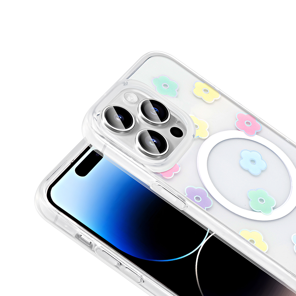 Apple iPhone 14 Pro Max Kılıf M-Safe Şarj Özellikli Şeffaf Zore Folk Sert Kapak - 14