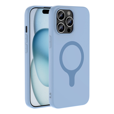 Apple iPhone 14 Pro Max Kılıf M-Safe Şarj Özellikli Zore Aris Silikon Kapak Baby Blue