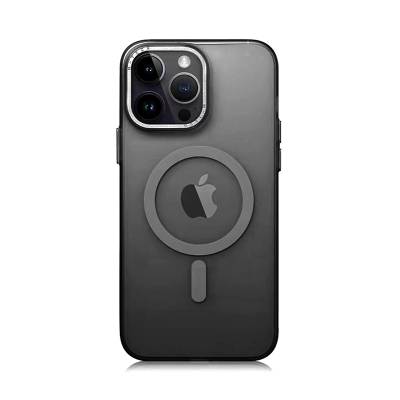 Apple iPhone 14 Pro Max Kılıf Magsafe Şarj Özellikli Buzlu Sert PC Zore Tuval Kapak Siyah
