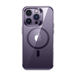 Apple iPhone 14 Pro Max Kılıf Magsafe Şarj Özellikli Premium Cam Arka Yüzey Benks Electroplated Kapak Derin Mor