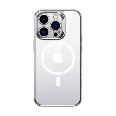 Apple iPhone 14 Pro Max Kılıf Magsafe Şarj Özellikli Premium Cam Arka Yüzey Benks Electroplated Kapak Gümüş