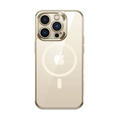Apple iPhone 14 Pro Max Kılıf Magsafe Şarj Özellikli Premium Cam Arka Yüzey Benks Electroplated Kapak Gold