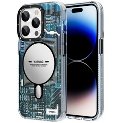 Apple iPhone 14 Pro Max Kılıf Magsafe Şarj Özellikli YoungKit Technology Serisi Kapak Mavi