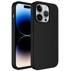 Apple iPhone 14 Pro Max Kılıf Magsafe Wireless Şarj Özellikli Pastel Renk Silikon Zore Plas Kapak Siyah