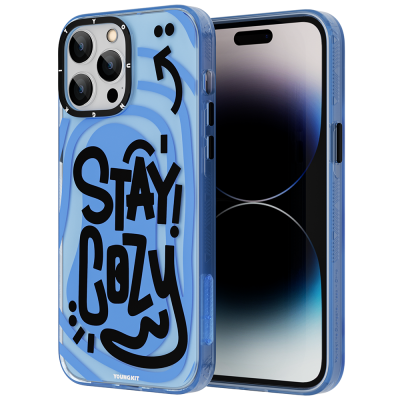 Apple iPhone 14 Pro Max Kılıf Mutlu Mod Figürlü YoungKit Happy Mood Serisi Kapak Mavi