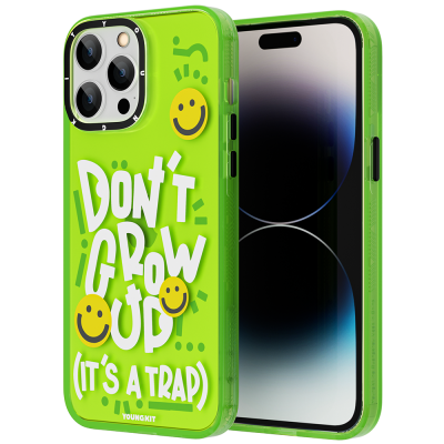Apple iPhone 14 Pro Max Kılıf Mutlu Mod Figürlü YoungKit Happy Mood Serisi Kapak Yeşil