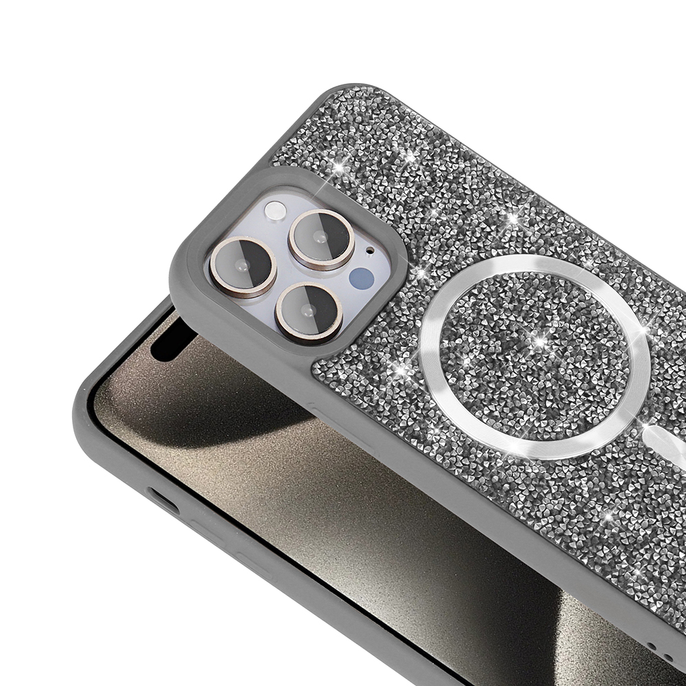 Apple iPhone 14 Pro Max Kılıf Pırlanta Tasarımlı M-safe Şarj Özellikli Zore Mozaik Silikon Kapak - 8
