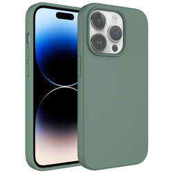 Apple iPhone 14 Pro Max Kılıf Sıvı Teknolojili Silinebilir Sert Zore Kivi Kapak Koyu Yeşil