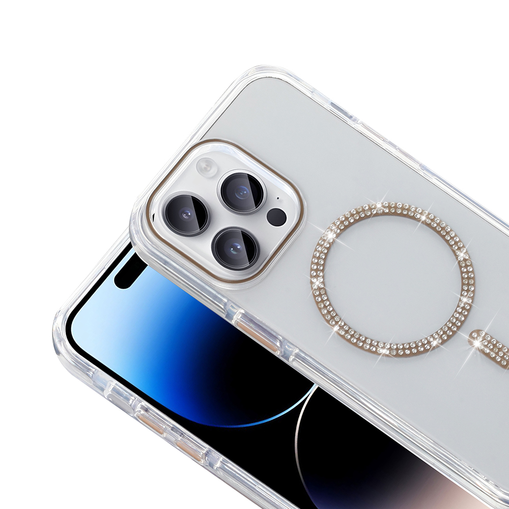 Apple iPhone 14 Pro Max Kılıf Taşlı Tasarım M-safe Şarj Özellikli Zore Koment Silikon Kapak - 7