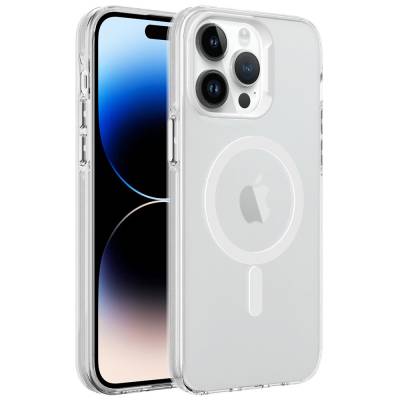 Apple iPhone 14 Pro Max Kılıf Zore Magsafe Şarj Özellikli Buzlu Transparan C-Pro Sert Kapak Renksiz