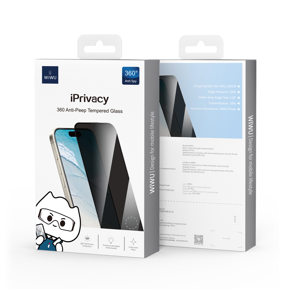 Apple iPhone 14 Pro Max Wiwu GT-011 Anti-Bacterial Polymer Oleophobic Coating Tempered Privacy Glass Screen Protector - 7