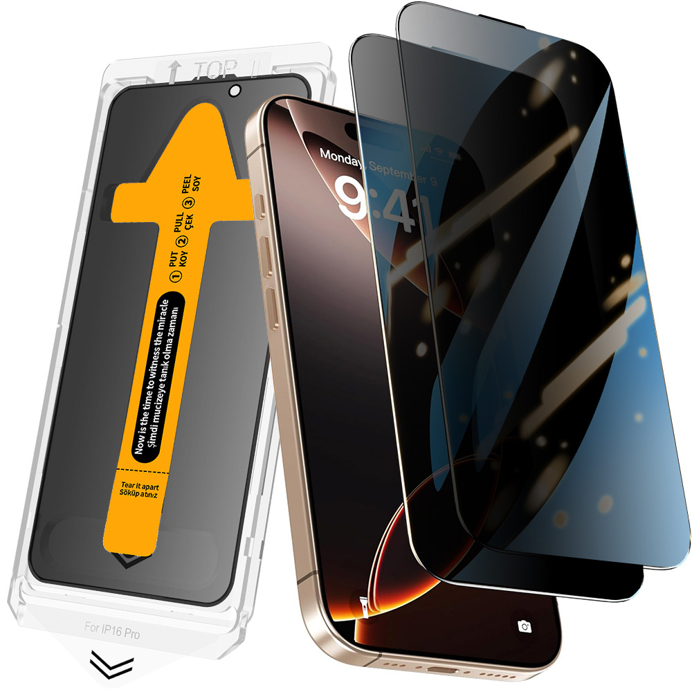 Apple iPhone 14 Zore 2.5D Oliv Privacy Temperli Cam Ekran Koruyucu + Kolay Uygulama Aparatı - 1