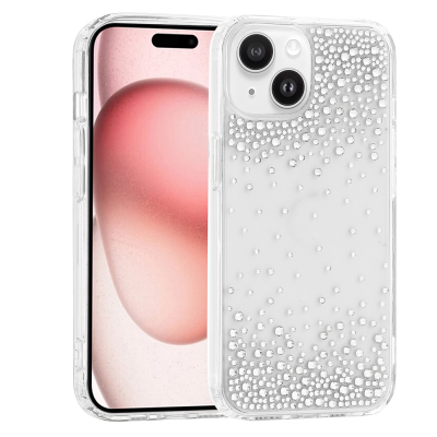 Apple iPhone 15 Case Airbag Design Droplet Rhinestone Transparent Zore Pera Silicone Cover Şeffaf