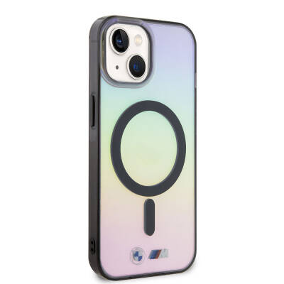 Apple iPhone 15 Case BMW Magsafe Transparent Color Transition Iridescent Original Licensed Cover with Charging Feature Mix Color