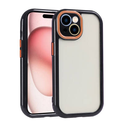 Apple iPhone 15 Case Camera Protected Colorful Edge Frame Design Zore Vitamin Cover Black