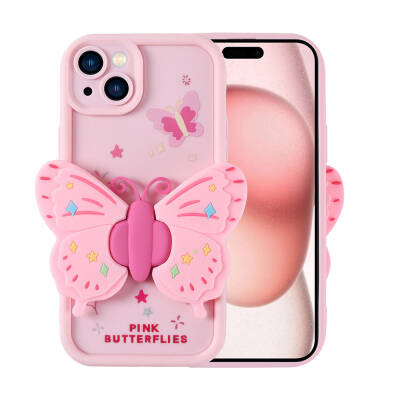 Apple iPhone 15 Case Camera Protected Figure Designed Zore Cover Light Pink