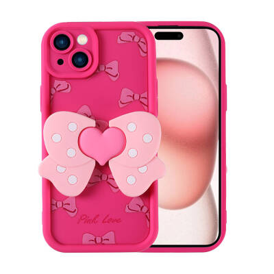 Apple iPhone 15 Case Camera Protected Figure Designed Zore Cover Dark Pink