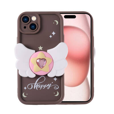 Apple iPhone 15 Case Camera Protected Figure Designed Zore Cover Koyu Kahve