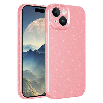 Apple iPhone 15 Case Camera Protected Silvery Luxury Zore Cotton Cover Pink