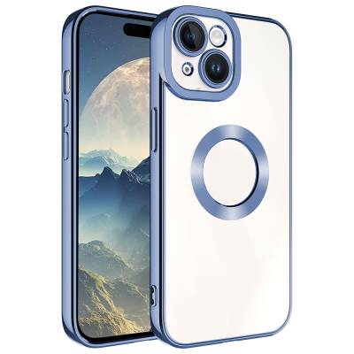 Apple iPhone 15 Case Camera Protection Zore Omega Cover Showing Logo Sierra Mavi