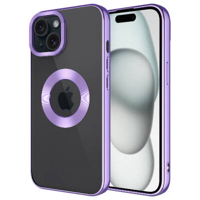 Apple iPhone 15 Case Camera Protection Zore Omega Cover Showing Logo Lila