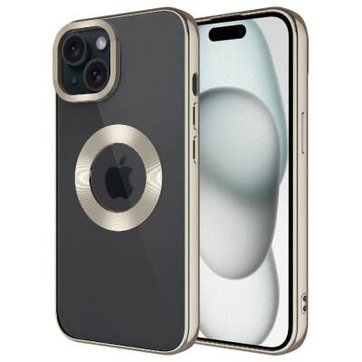 Apple iPhone 15 Case Camera Protection Zore Omega Cover Showing Logo Titanyum