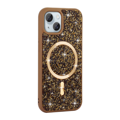 Apple iPhone 15 Case Diamond Design Magsafe Charging Feature Zore Mosaic Silicone Cover Desert Titanyum