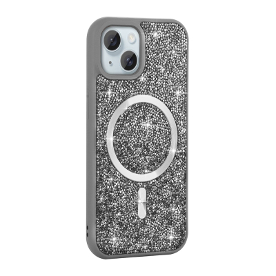 Apple iPhone 15 Case Diamond Design Magsafe Charging Feature Zore Mosaic Silicone Cover Titanyum-Gri