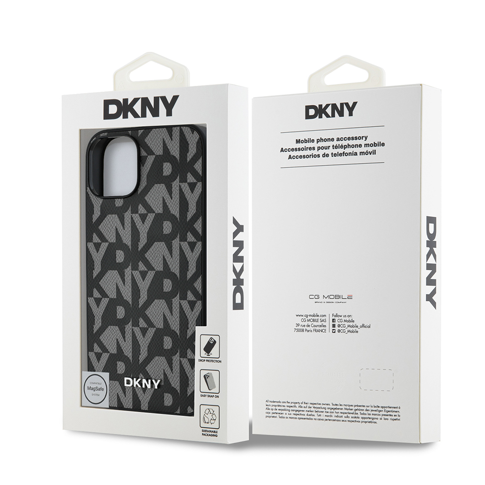 Apple iPhone 15 Case DKNY Original Licensed Magsafe Charging Feature 3D Written Grid Pattern Cover - 10